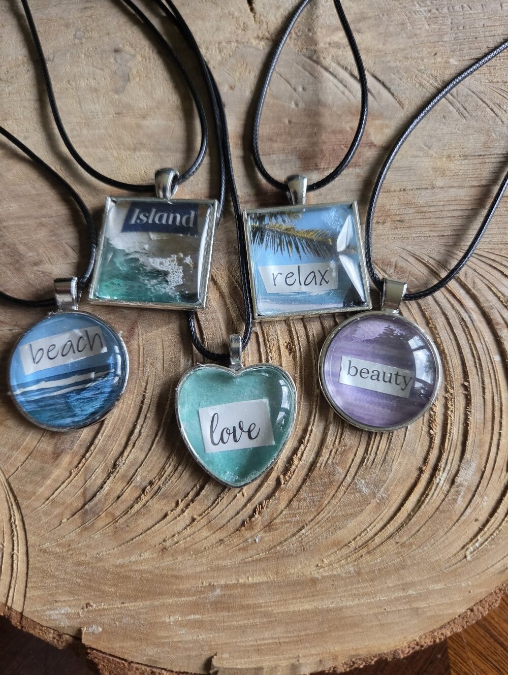 Handcrafted Set Of 5 Cabochon Message Necklaces